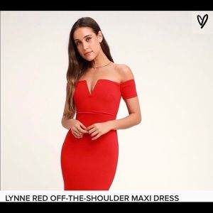 Red off the shoulder maxi dress